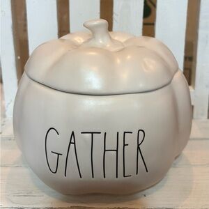 Rae Dunn White Pumpkin 'Gather' Ceramic Jar
